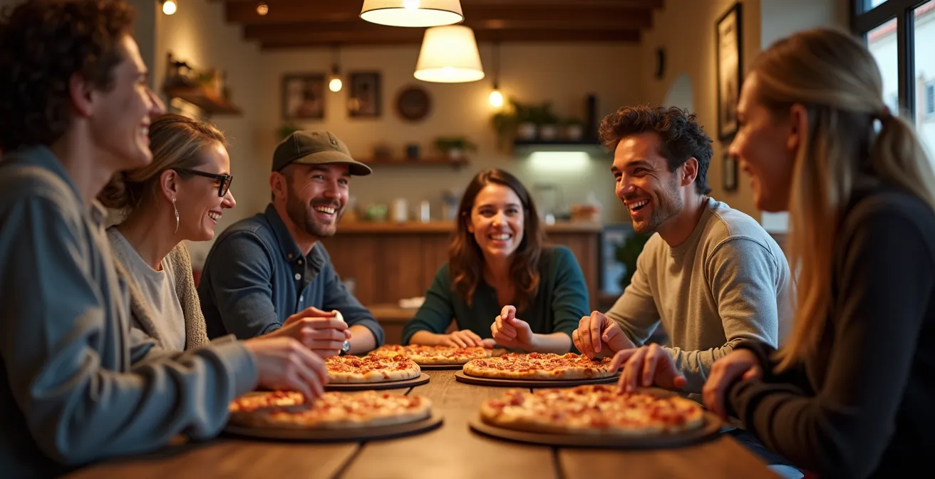Ambiance conviviale dans une pizzeria marseillaise familiale